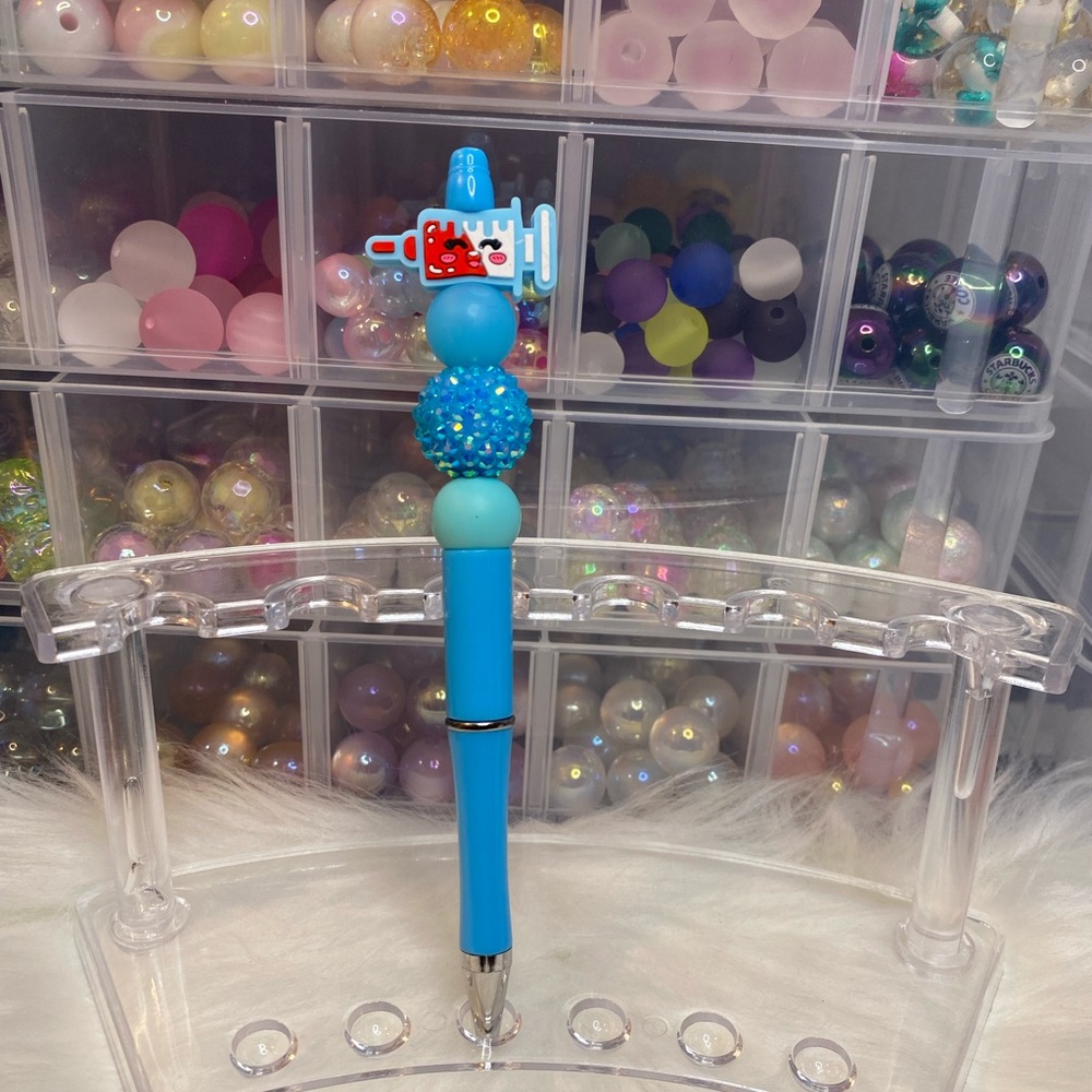 Blue Beaded Pen with Charm